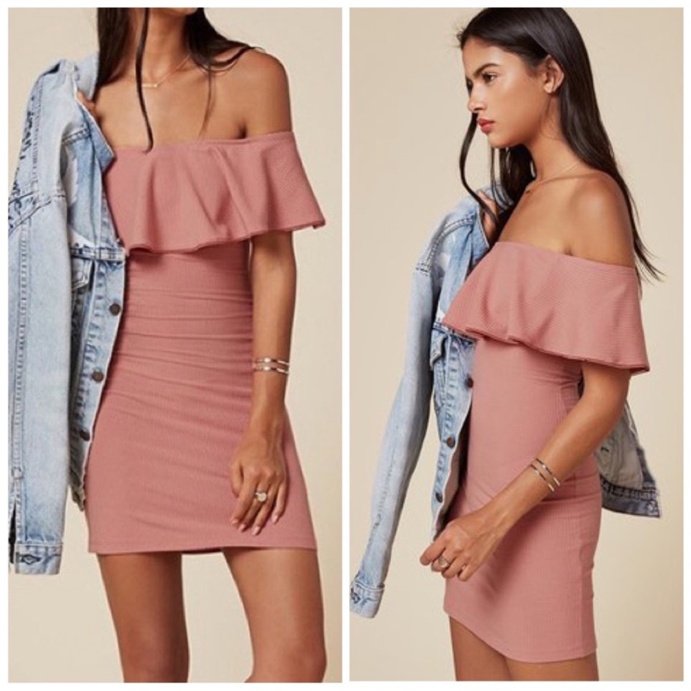 Reformation Pink Ribbed Bodycon Mini Dress Medium Vacation Romantic Coquette